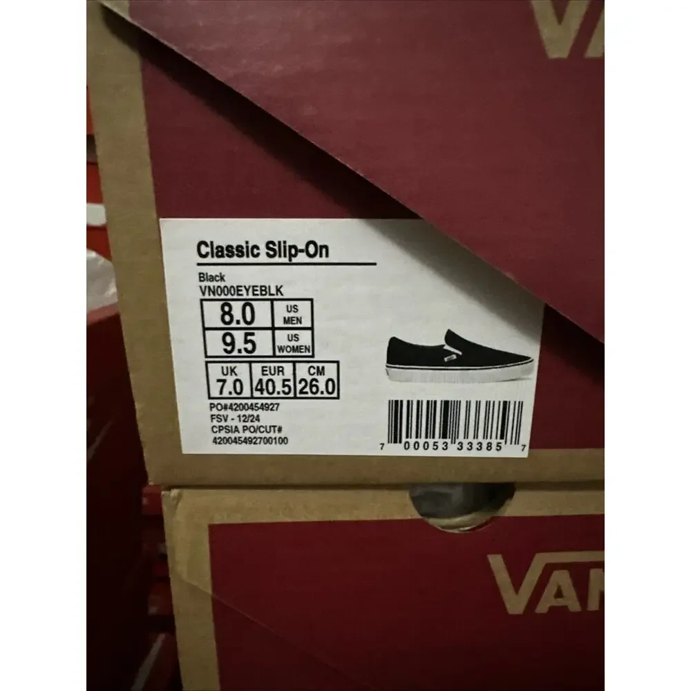 New Men's Size 8 Vans Classic Slip-on Black White VN000EYEBLK
